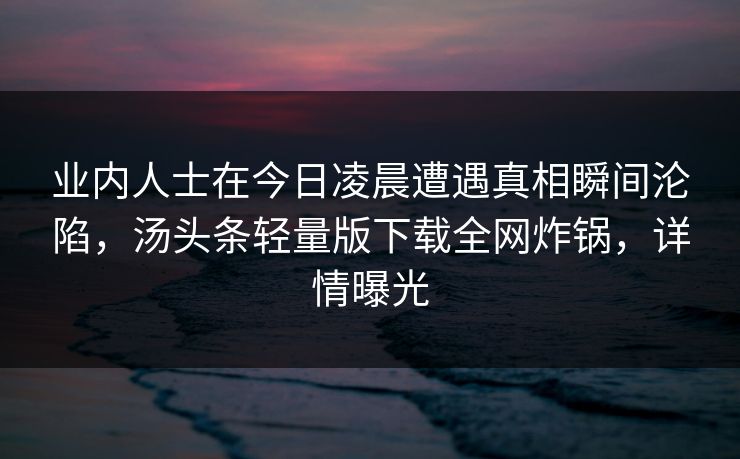 业内人士在今日凌晨遭遇真相瞬间沦陷，汤头条轻量版下载全网炸锅，详情曝光