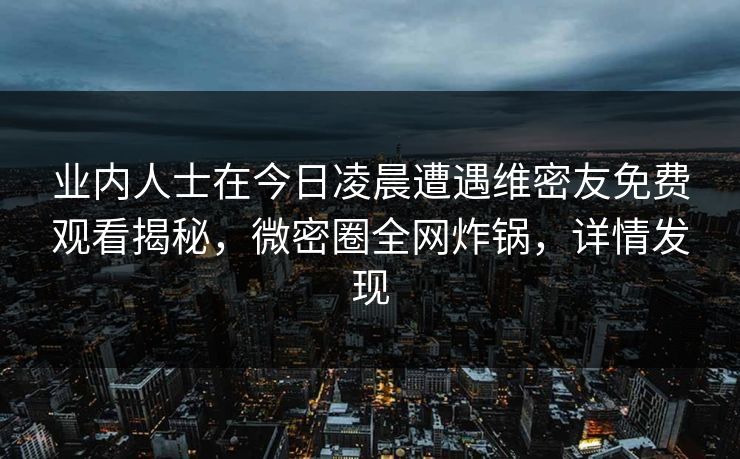 业内人士在今日凌晨遭遇维密友免费观看揭秘，微密圈全网炸锅，详情发现